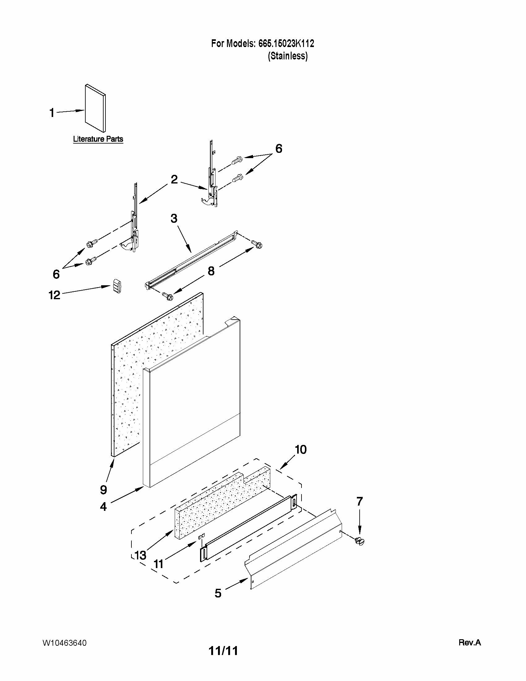 Door And Panel Parts Diagram and Parts List for 66515023K112  Kenmore Dishwasher