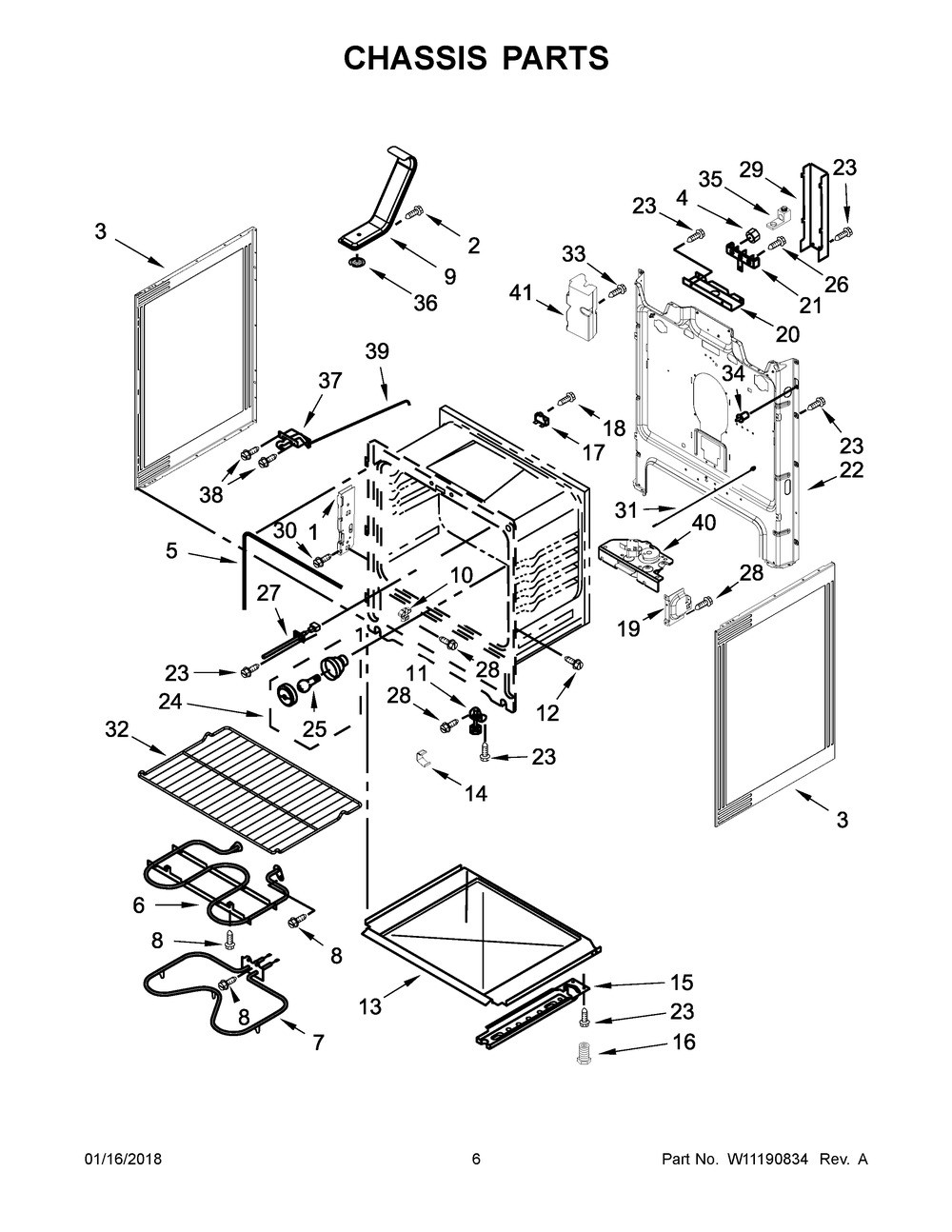 Chassis Parts Diagram and Parts List for WFE510S0HW0  Whirlpool Range