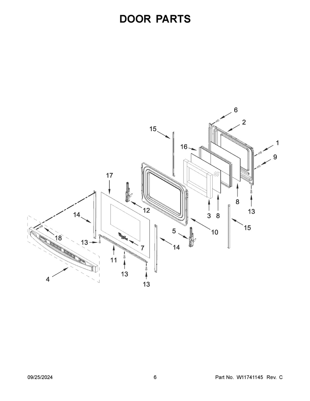 04 - Door Parts Diagram and Parts List for YWEE515S0LB3  Whirlpool Range