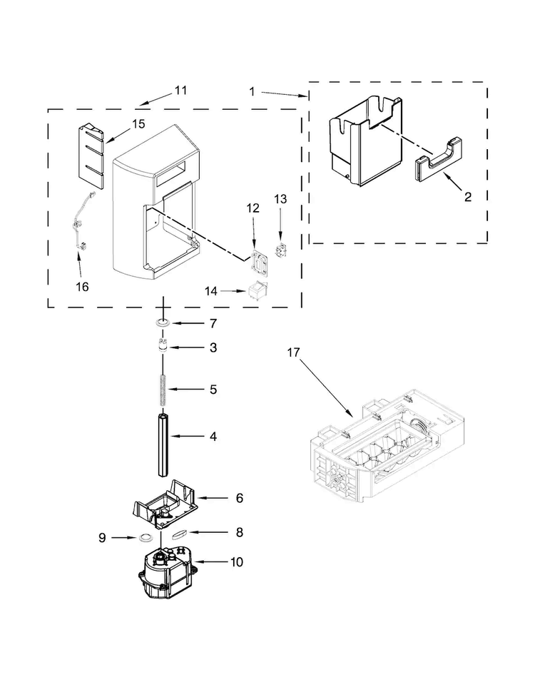 Motor And Icemaker Parts Diagram and Parts List for 10651789413  Kenmore Refrigerator