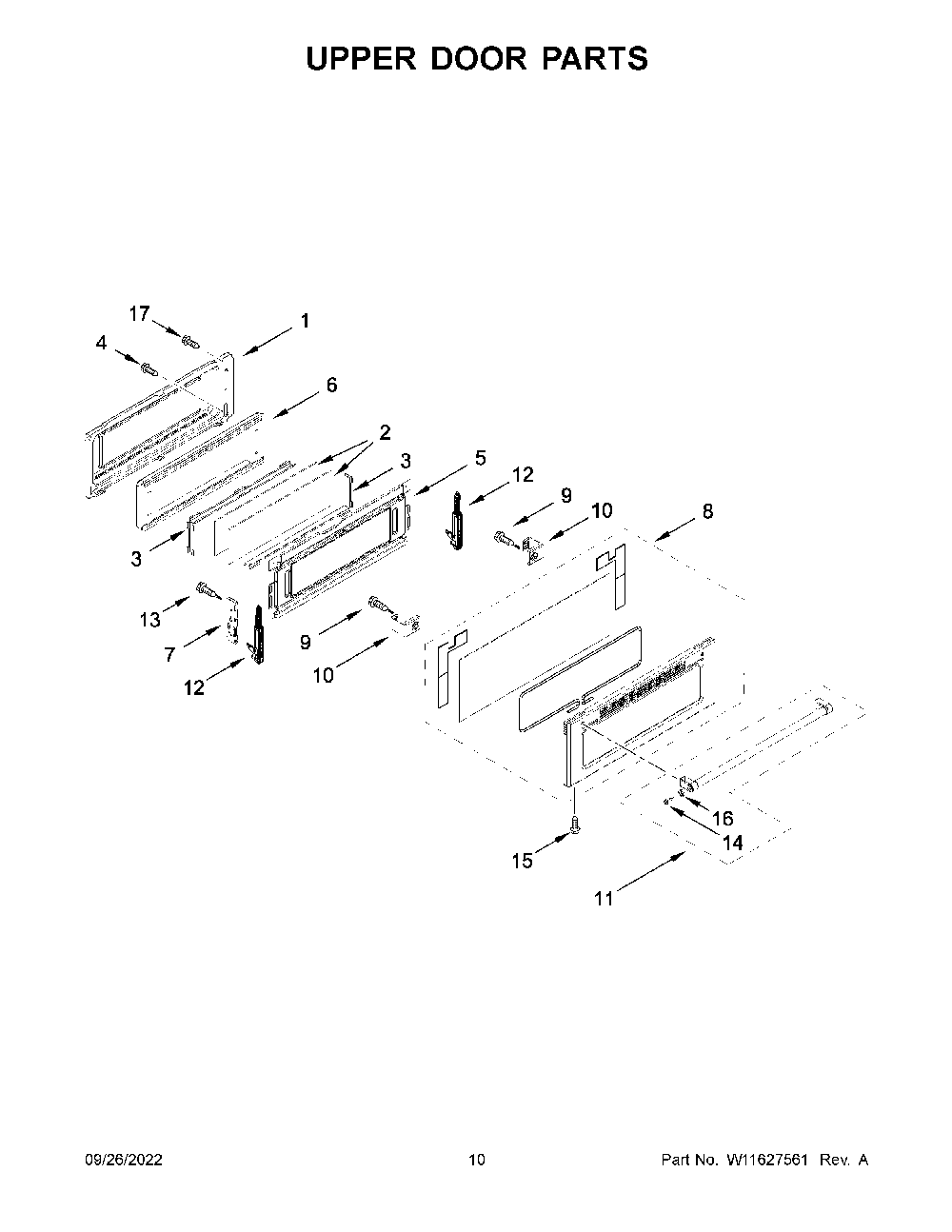 Upper Door Parts Diagram and Parts List for YKFID500ESS5  KitchenAid Range