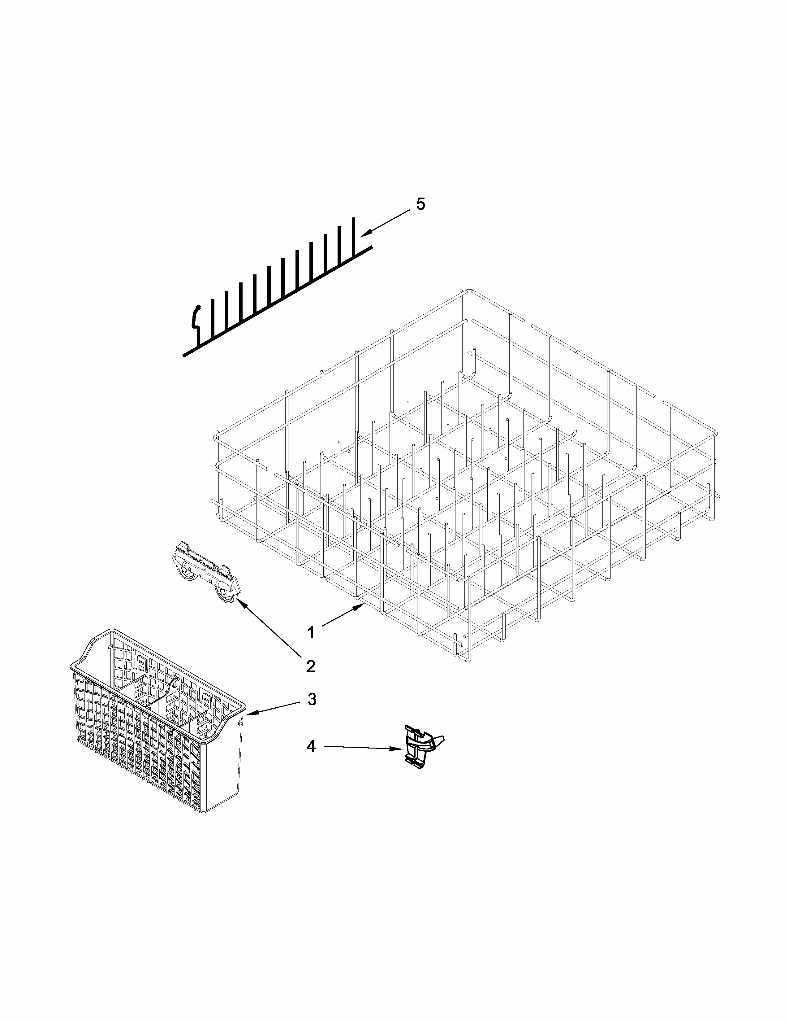 Lower Rack Parts Diagram and Parts List for IUD3100BW5  Whirlpool Dishwasher