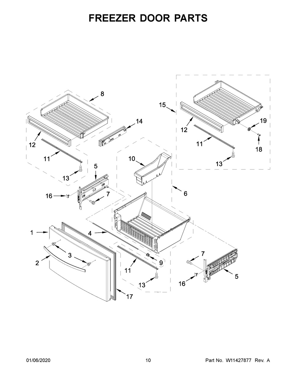 Freezer Door Parts Diagram and Parts List for WRX986SIHZ01  Whirlpool Refrigerator