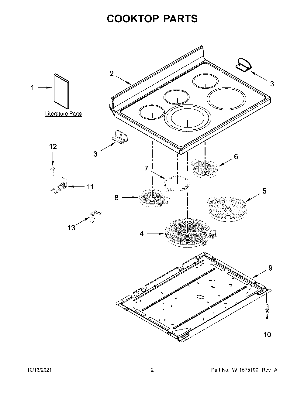 Cooktop Parts Diagram and Parts List for YKFEG500EWH5  KitchenAid Range