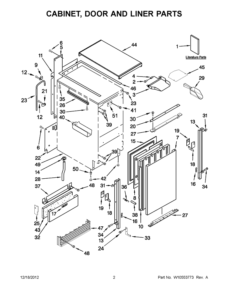CABINET, DOOR AND LINER PARTS Diagram and Parts List for KUIS18PNXW2  KitchenAid Ice Maker