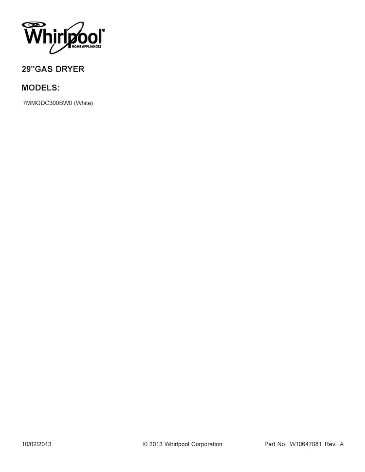 Cover Sheet Diagram and Parts List for 7MMGDC300BW0  Whirlpool Dryer