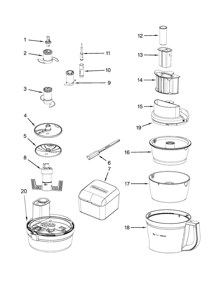 Attachment Parts Diagram and Parts List for KJA13AVBNA0  KitchenAid Food Processor