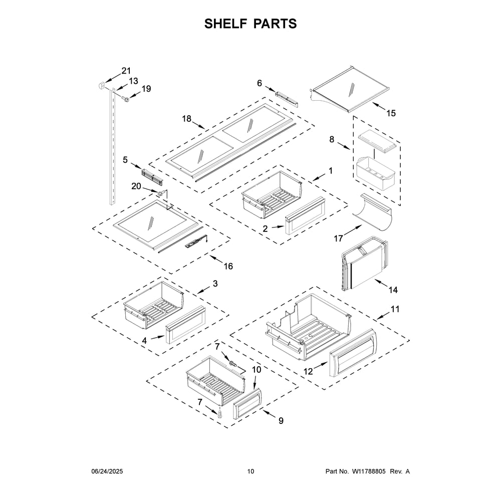 Shelf Parts Diagram and Parts List for KBFN502EBS06  KitchenAid Refrigerator