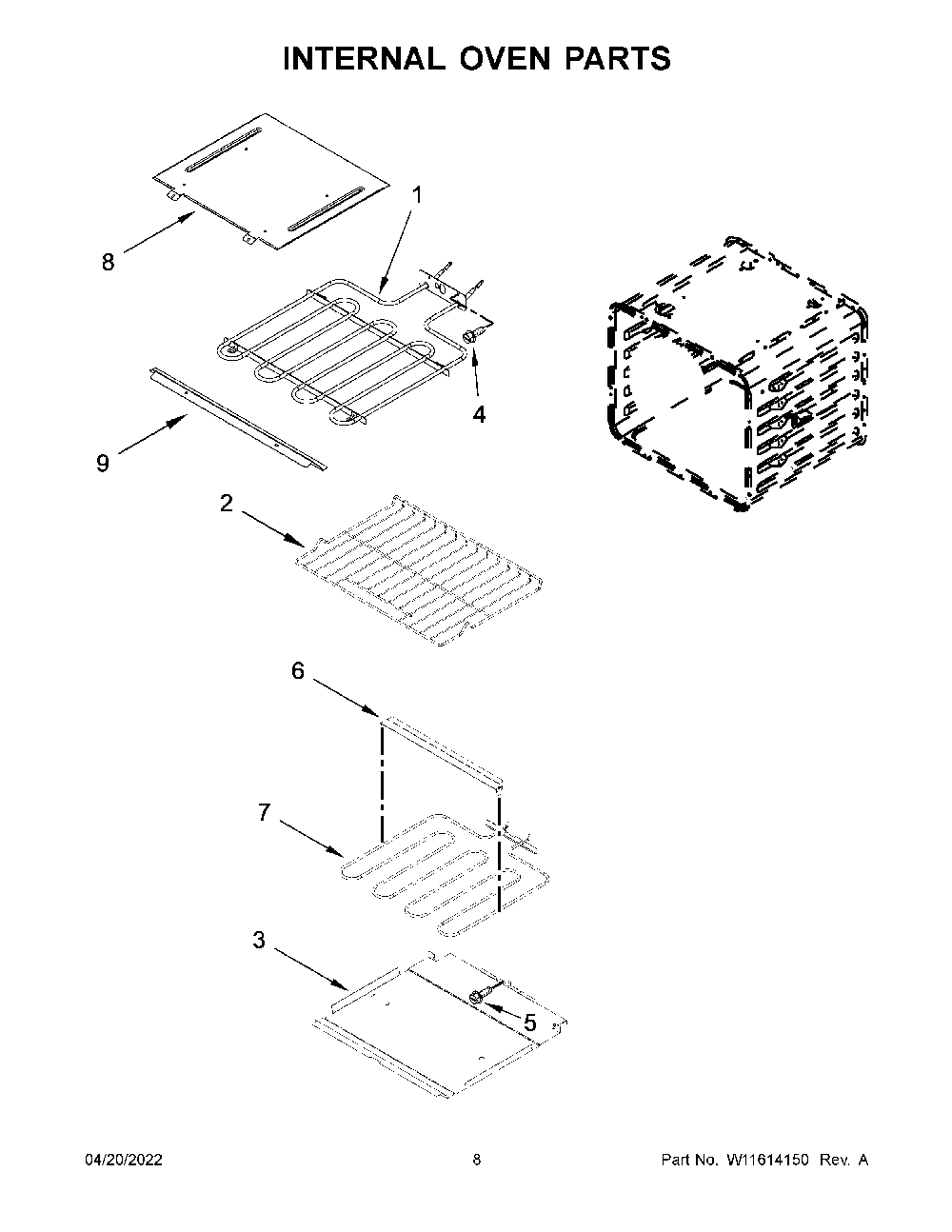 Internal Oven Parts Diagram and Parts List for KOST100ESS20  KitchenAid Wall Oven