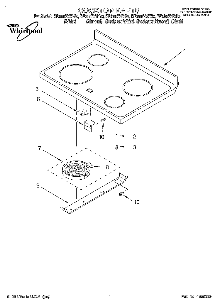 COOKTOP Diagram and Parts List for RF386PXGB0  Whirlpool Range