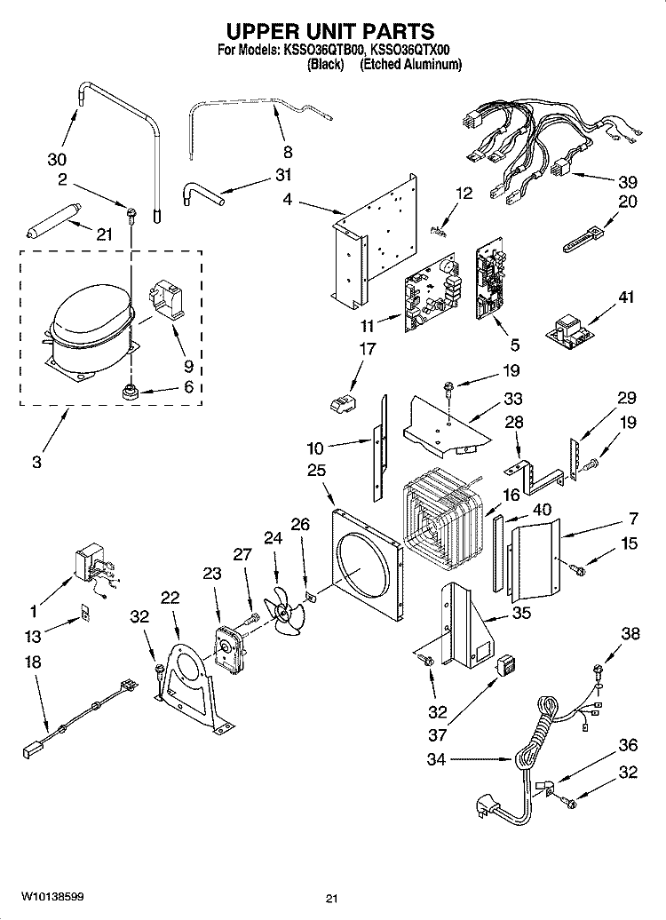 UPPER UNIT PARTS Diagram and Parts List for KSSO36QTX00  KitchenAid Refrigerator