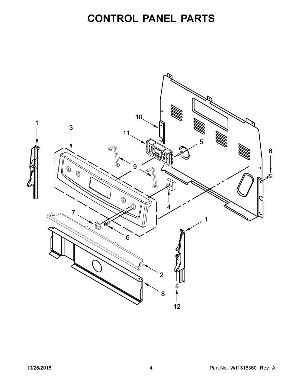 Control Panel Parts Diagram and Parts List for YIES360GW0  Whirlpool Range
