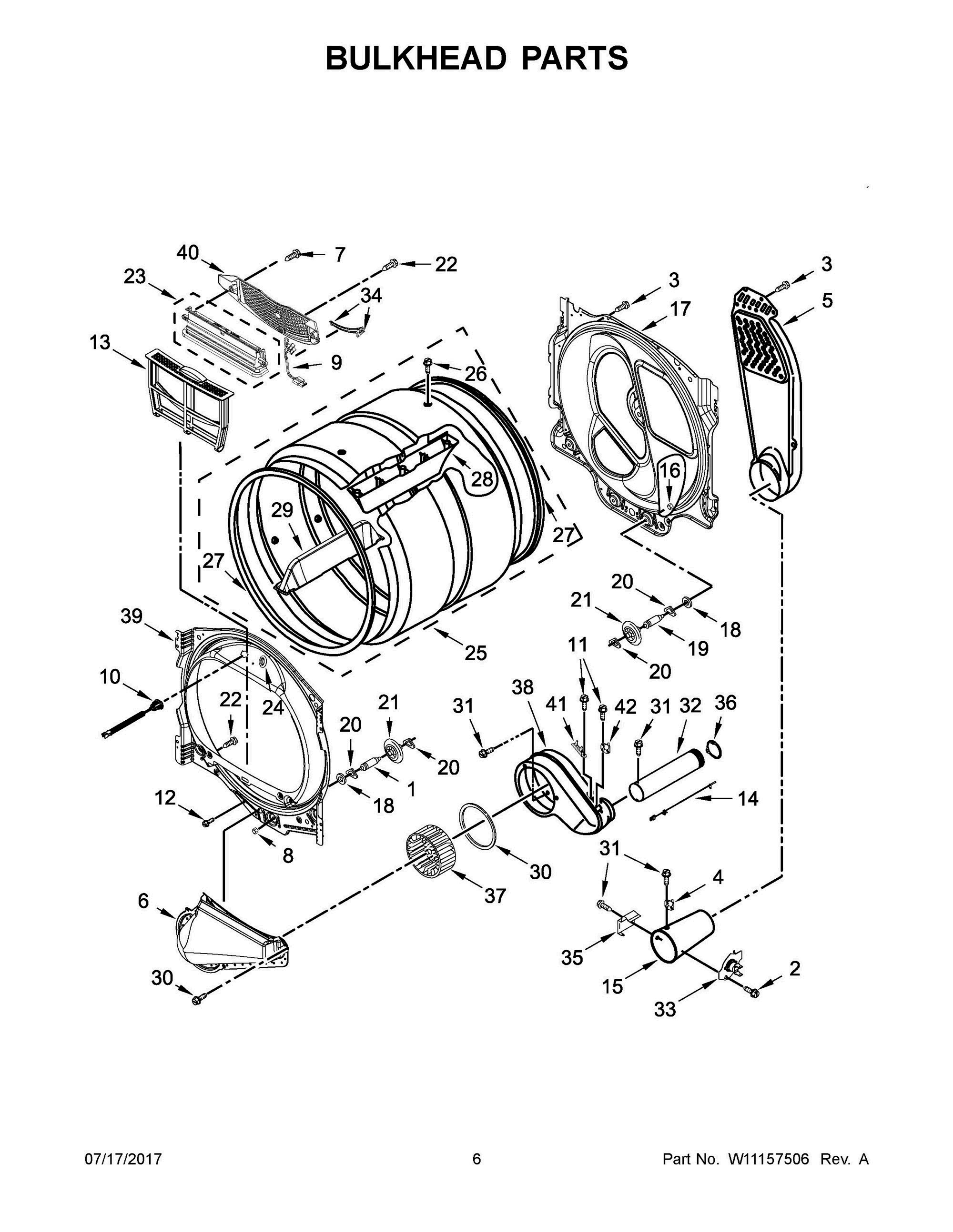 04 - BULKHEAD PARTS Diagram and Parts List for MGDB835DW4  Whirlpool Dryer