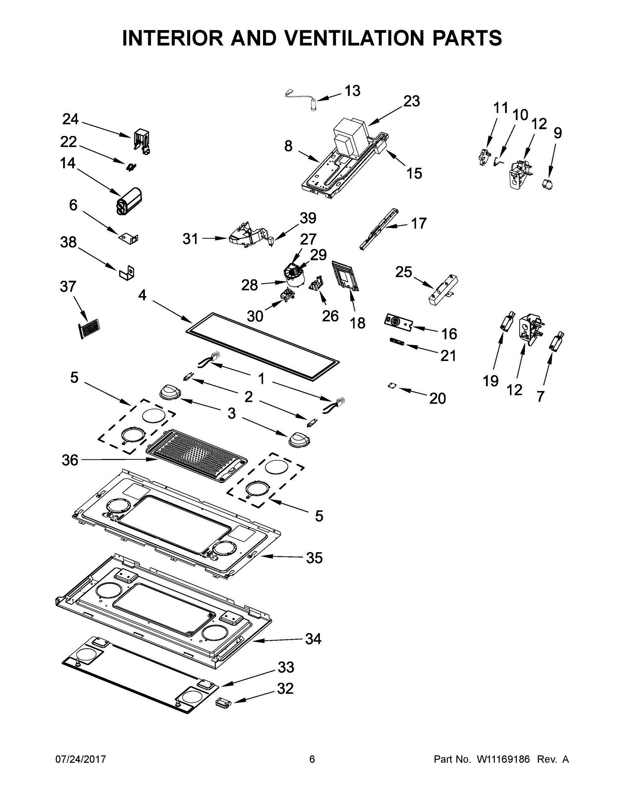 04 - INTERIOR AND VENTILATION PARTS Diagram and Parts List for JMV9196CB4  Whirlpool Microwave Oven Combo