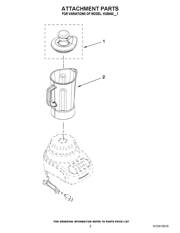 ATTACHMENT PARTS Diagram and Parts List for KSB465ER1  KitchenAid Blender