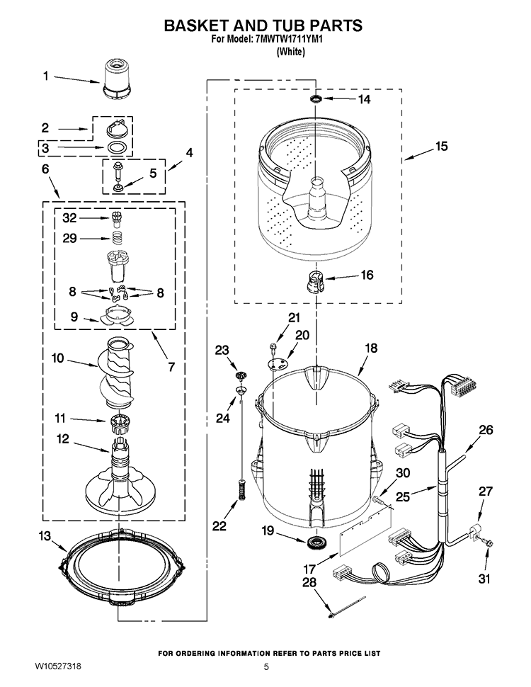 BASKET AND TUB PARTS Diagram and Parts List for 7MWTW1711YM1  Whirlpool Washer