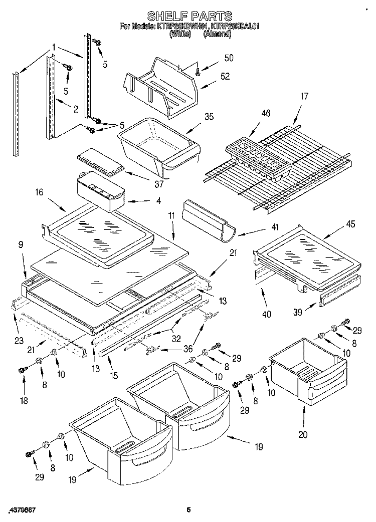 SHELF Diagram and Parts List for KTRP20KDWH01  KitchenAid Refrigerator