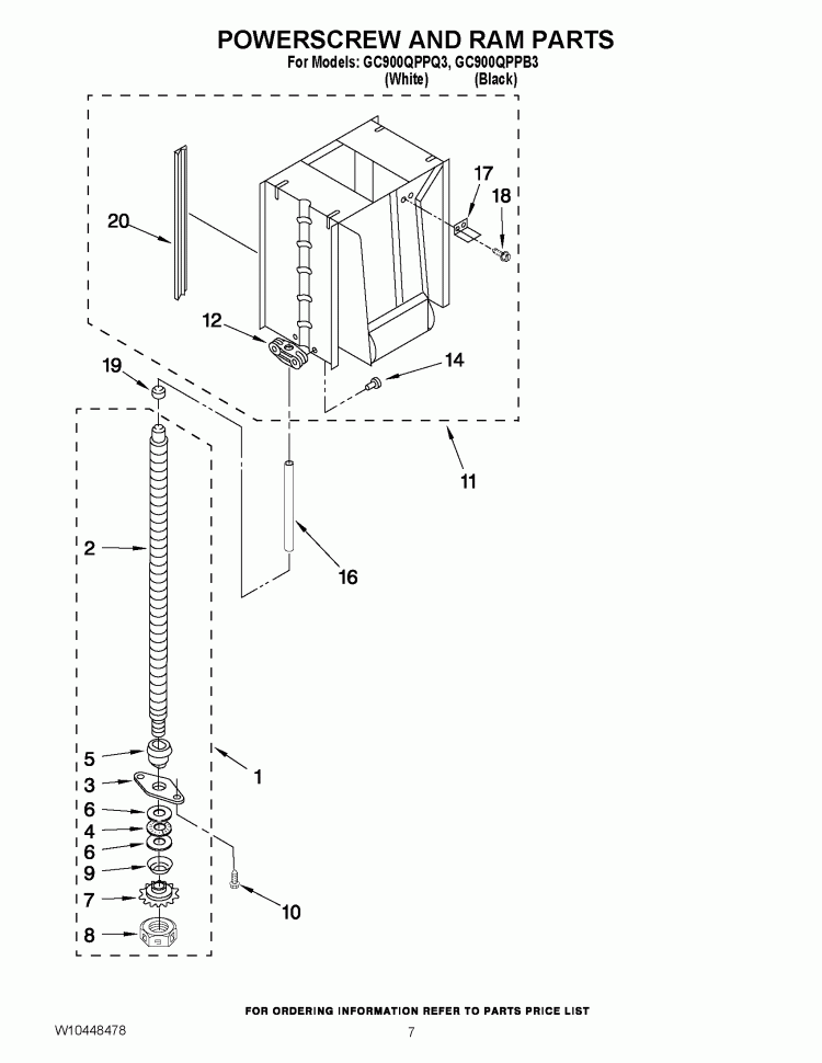 POWERSCREW AND RAM PARTS Diagram and Parts List for GC900QPPQ3  Whirlpool Trash Compactor