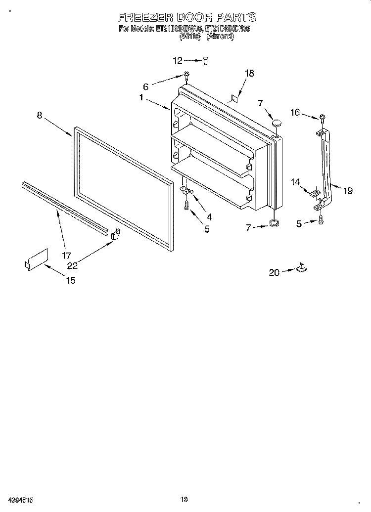 FREEZER DOOR, LIT/OPTIONAL Diagram and Parts List for ET21DMXDW05  Whirlpool Refrigerator