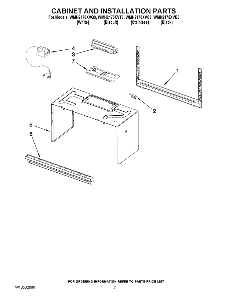 CABINET AND INSTALLATION PARTS Diagram and Parts List for WMH2175XVQ3  Whirlpool Microwave