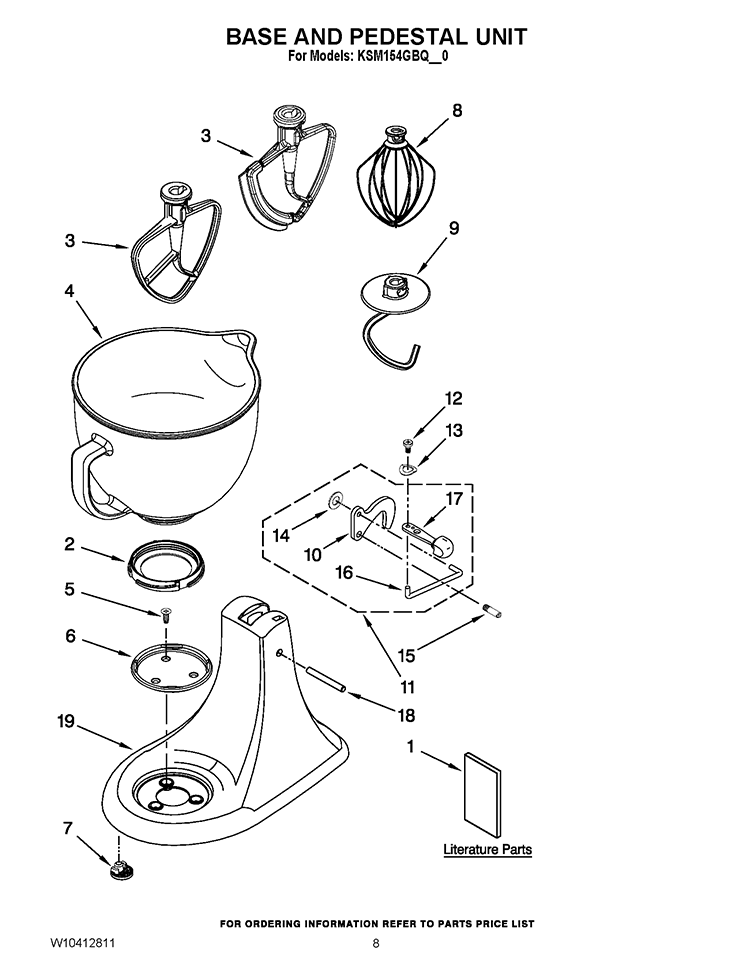 BASE AND PEDESTAL UNIT Diagram and Parts List for KSM154GBQGA0  KitchenAid Mixer