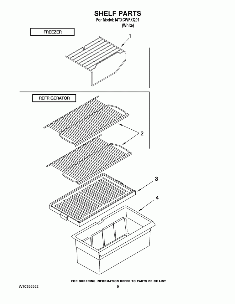 SHELF PARTS Diagram and Parts List for I4TXCWFXQ01  Inglis Refrigerator