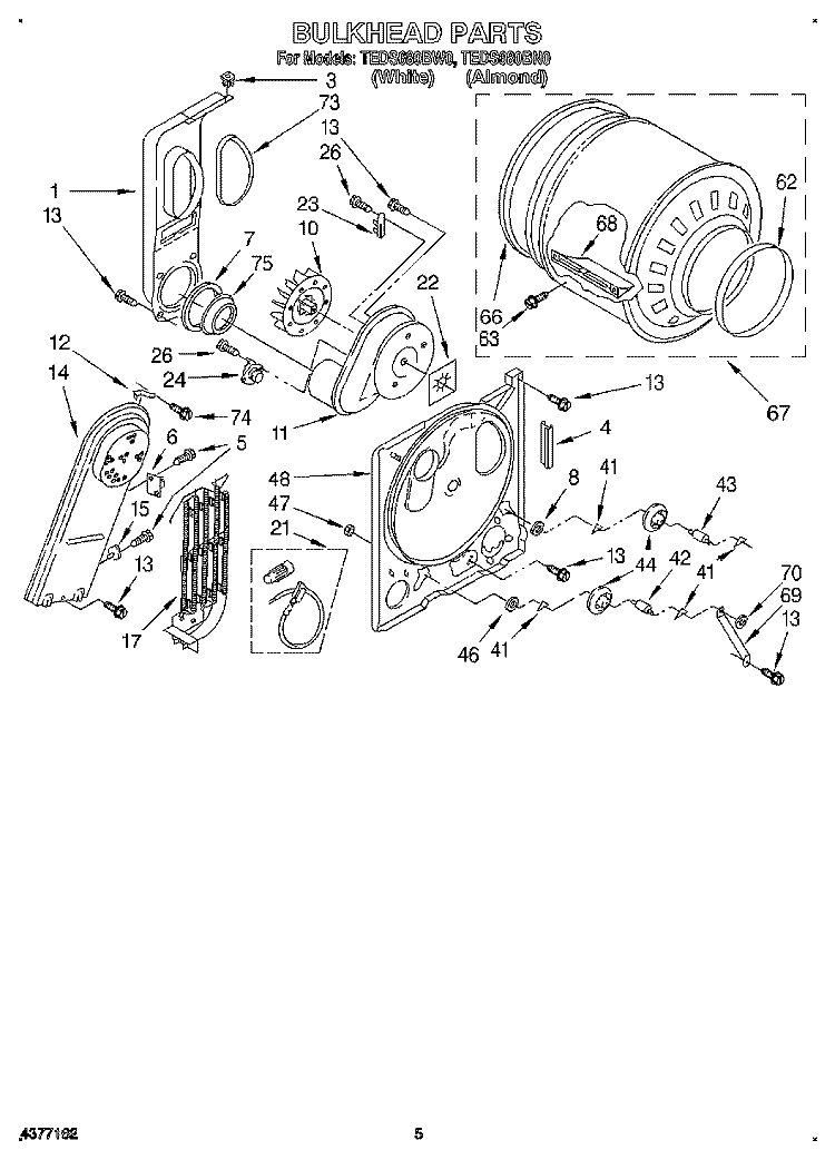 SECTION Diagram and Parts List for TEDS680BN0  Estate Dryer