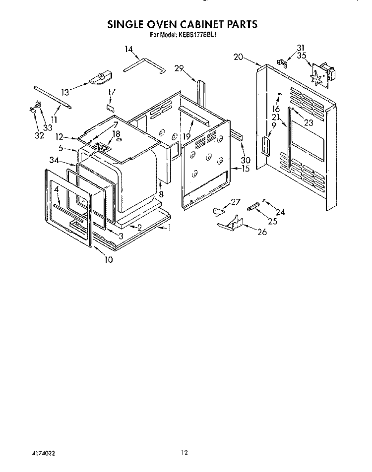 SINGLE OVEN CABINET Diagram and Parts List for KEBS177SBL0  KitchenAid Wall Oven