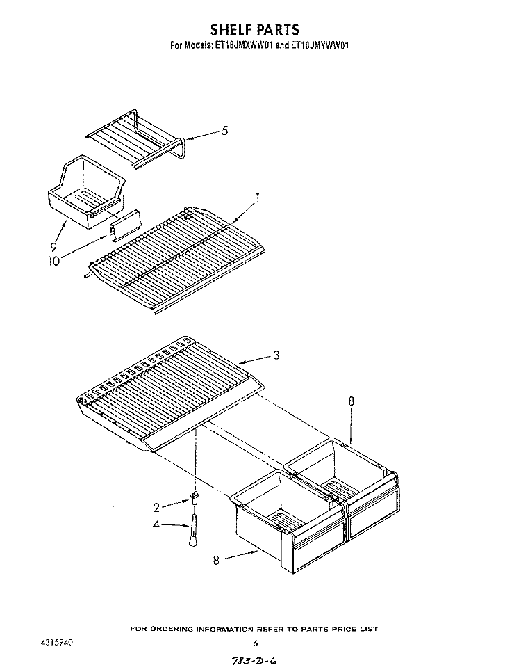 SHELF Diagram and Parts List for ET18JMXWM01  Whirlpool Refrigerator