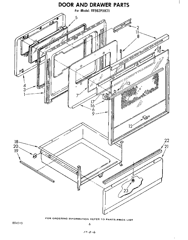 DOOR AND DRAWER Diagram and Parts List for RE963PXKT1  Whirlpool Range
