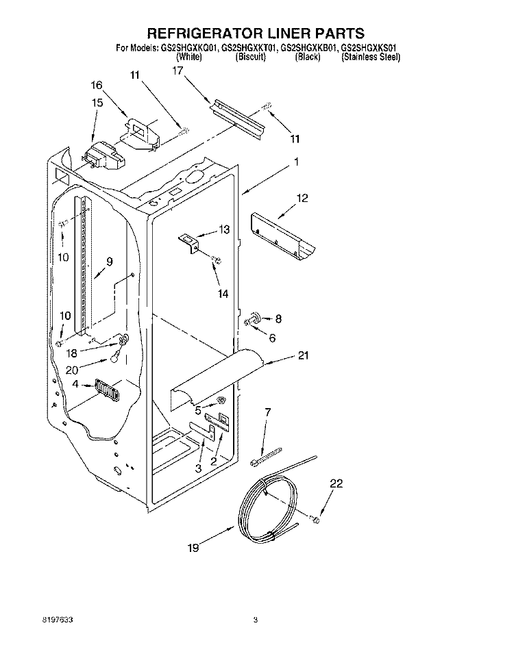 REFRIGERATOR LINER Diagram and Parts List for GS2SHGXKT01  Whirlpool Refrigerator