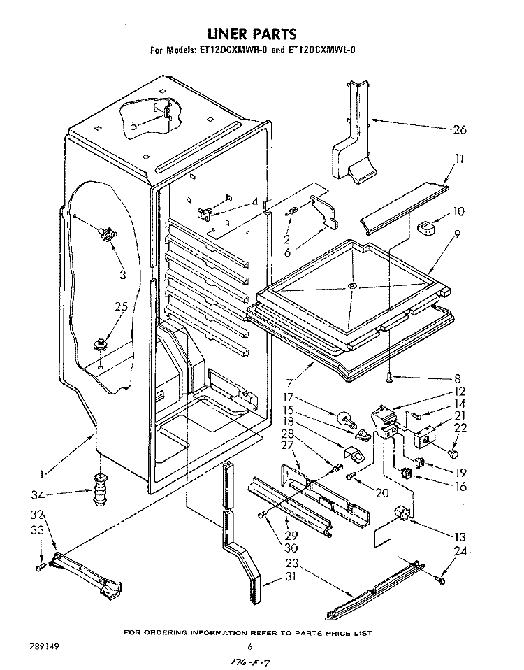 LINER , LIT/OPTIONAL Diagram and Parts List for ET12DCXMWR0  Whirlpool Refrigerator