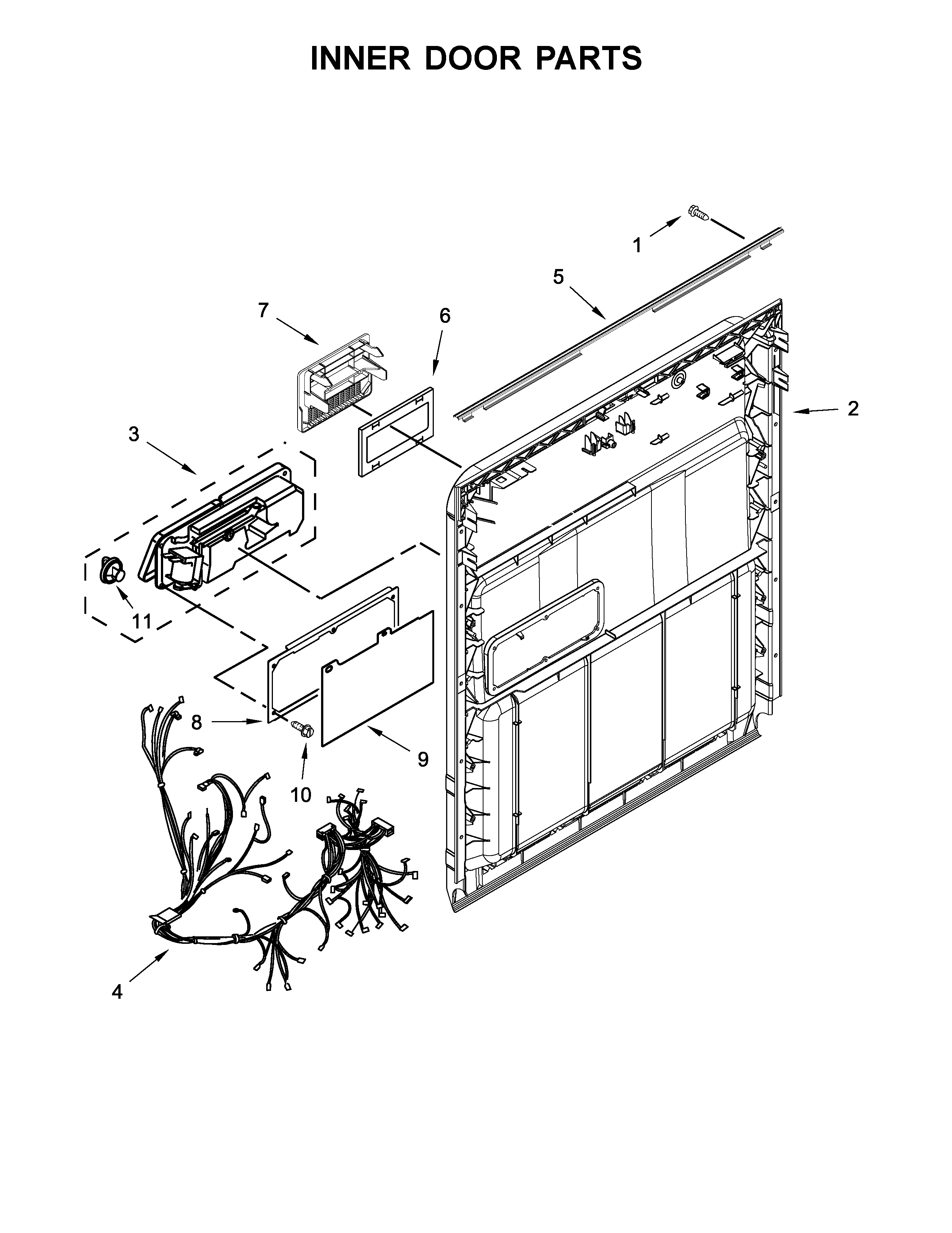Inner Door Parts Diagram and Parts List for 66513809N710  Kenmore Dishwasher