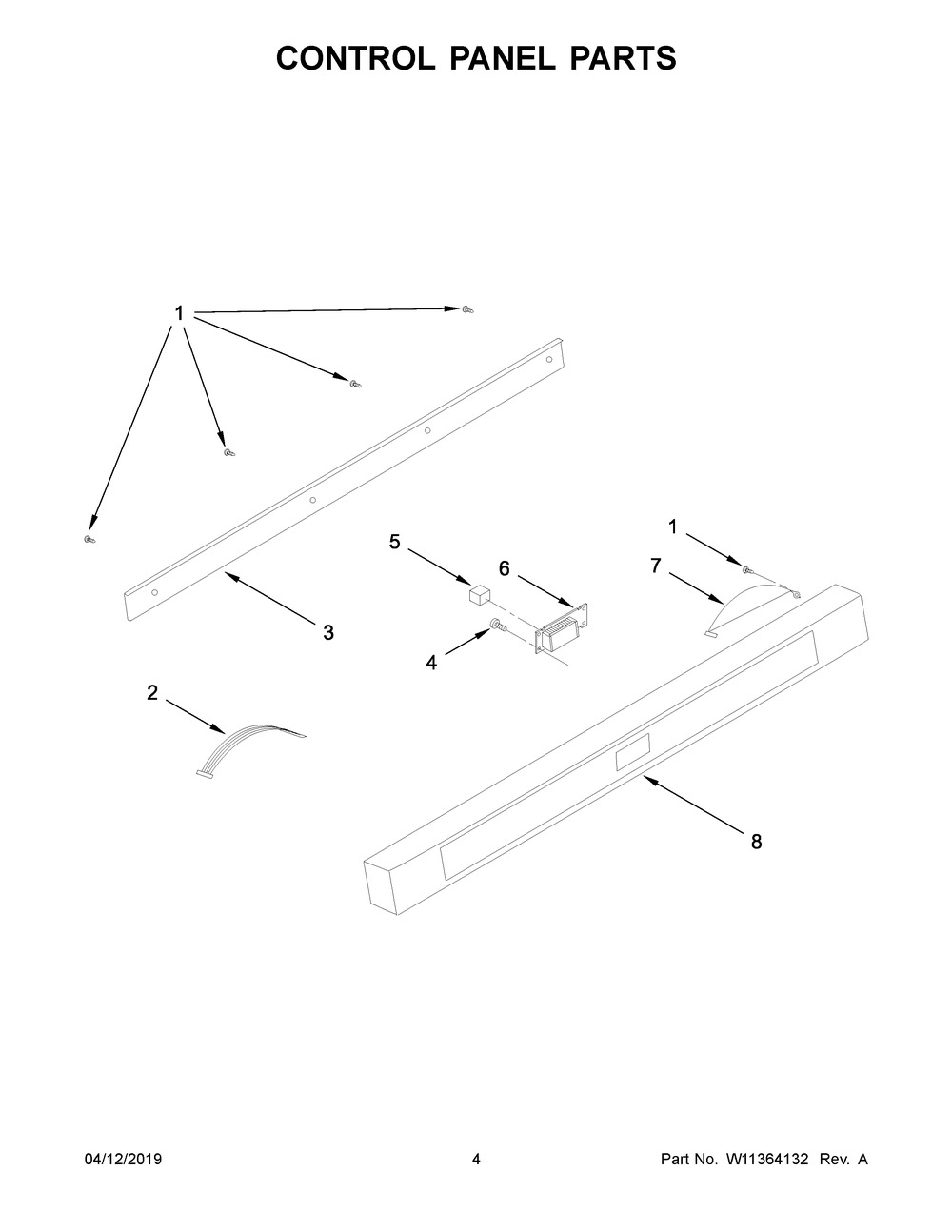 Control Panel Parts Diagram and Parts List for KMBD104GSS01  Whirlpool Microwave