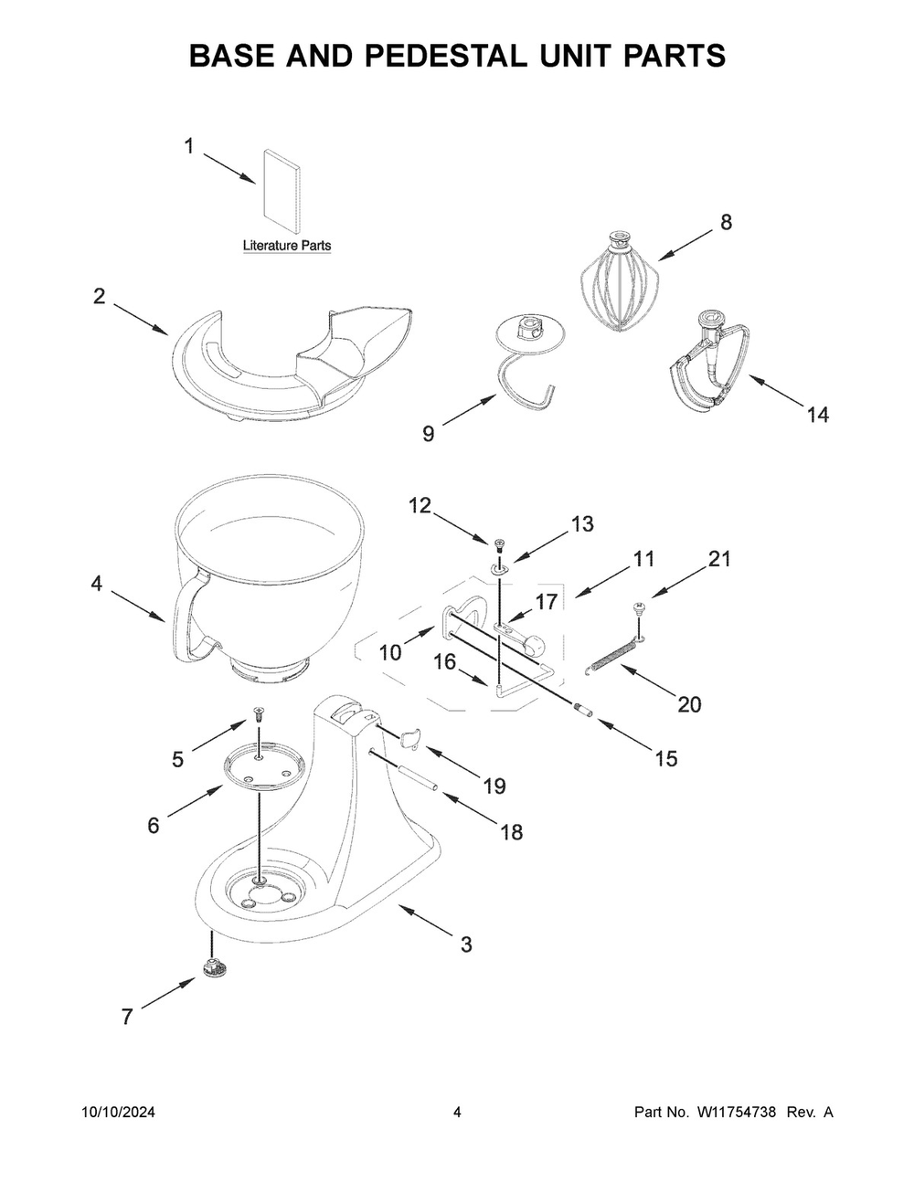 03 - Base And Pedestal Unit Parts Diagram and Parts List for 5KSM150FGEER5  Whirlpool Mixer