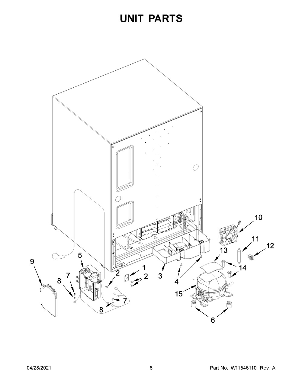 Unit Parts Diagram and Parts List for KURL114KSB00  Whirlpool Wine and Beverage Cooler