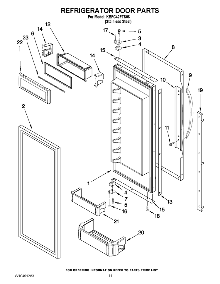 REFRIGERATOR DOOR PARTS Diagram and Parts List for KBFC42FTS06  KitchenAid Refrigerator