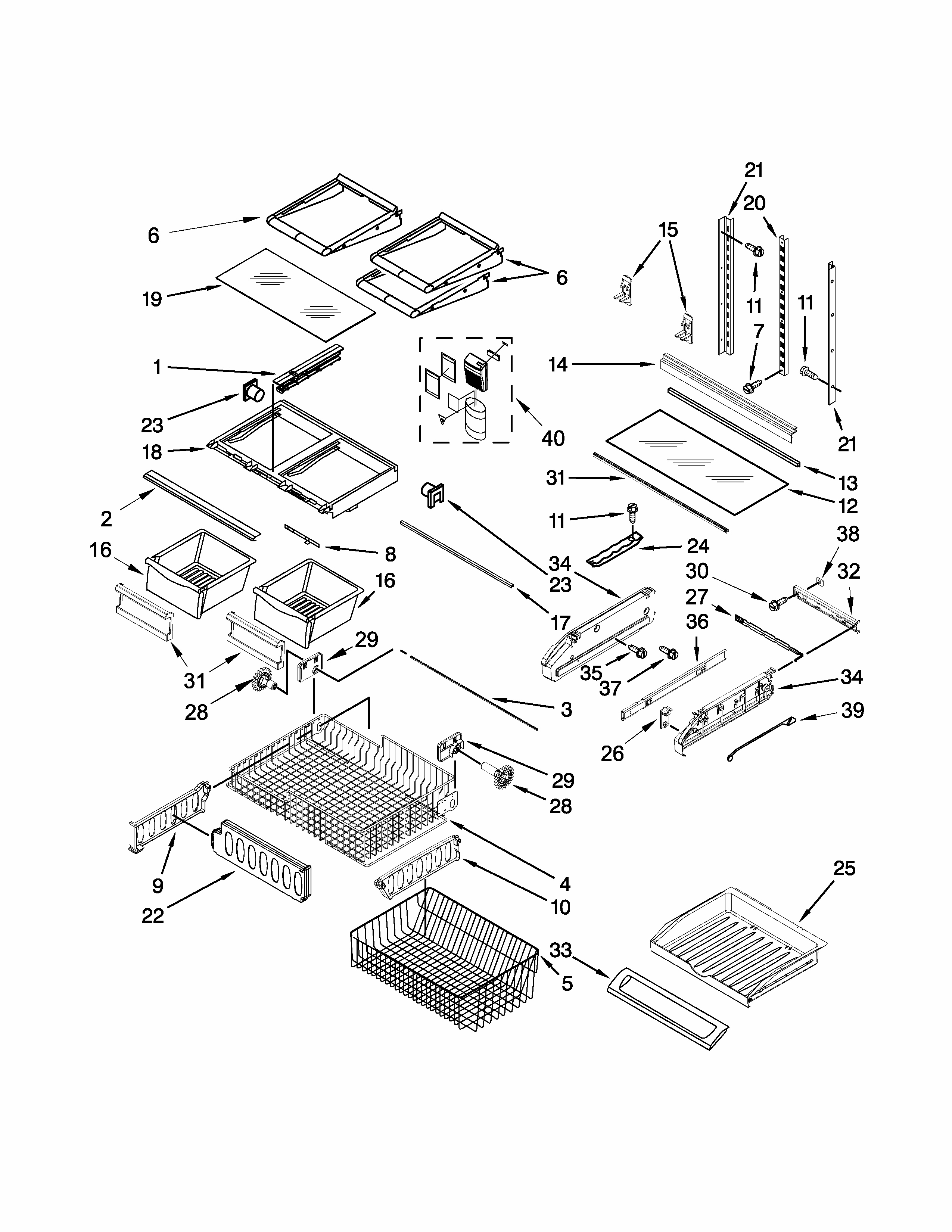 Shelf Parts Diagram and Parts List for 59679412410  Kenmore Refrigerator
