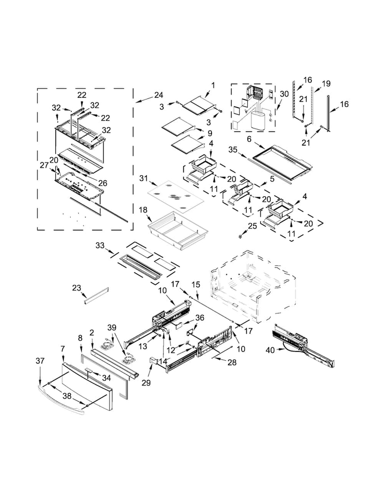 Shelf Parts Diagram and Parts List for WRX988SIBH00  Whirlpool Refrigerator