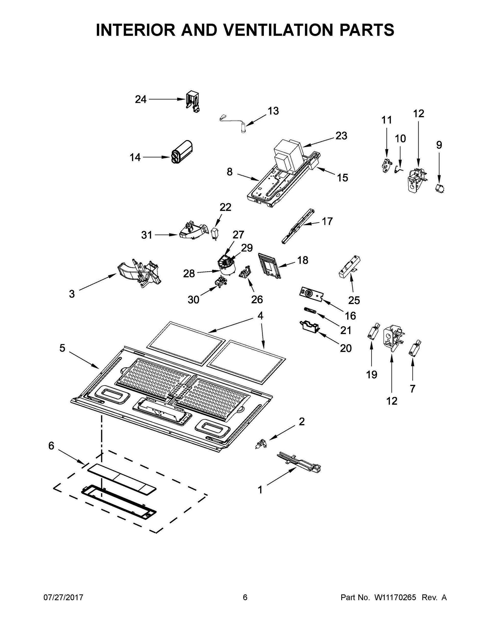 04 - INTERIOR AND VENTILATION PARTS Diagram and Parts List for MMV6190DE2  Whirlpool Microwave Oven Combo
