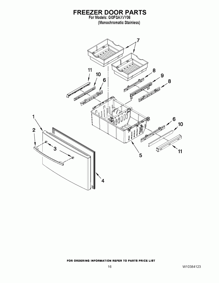 FREEZER DOOR PARTS Diagram and Parts List for GI0FSAXVY06  Whirlpool Refrigerator