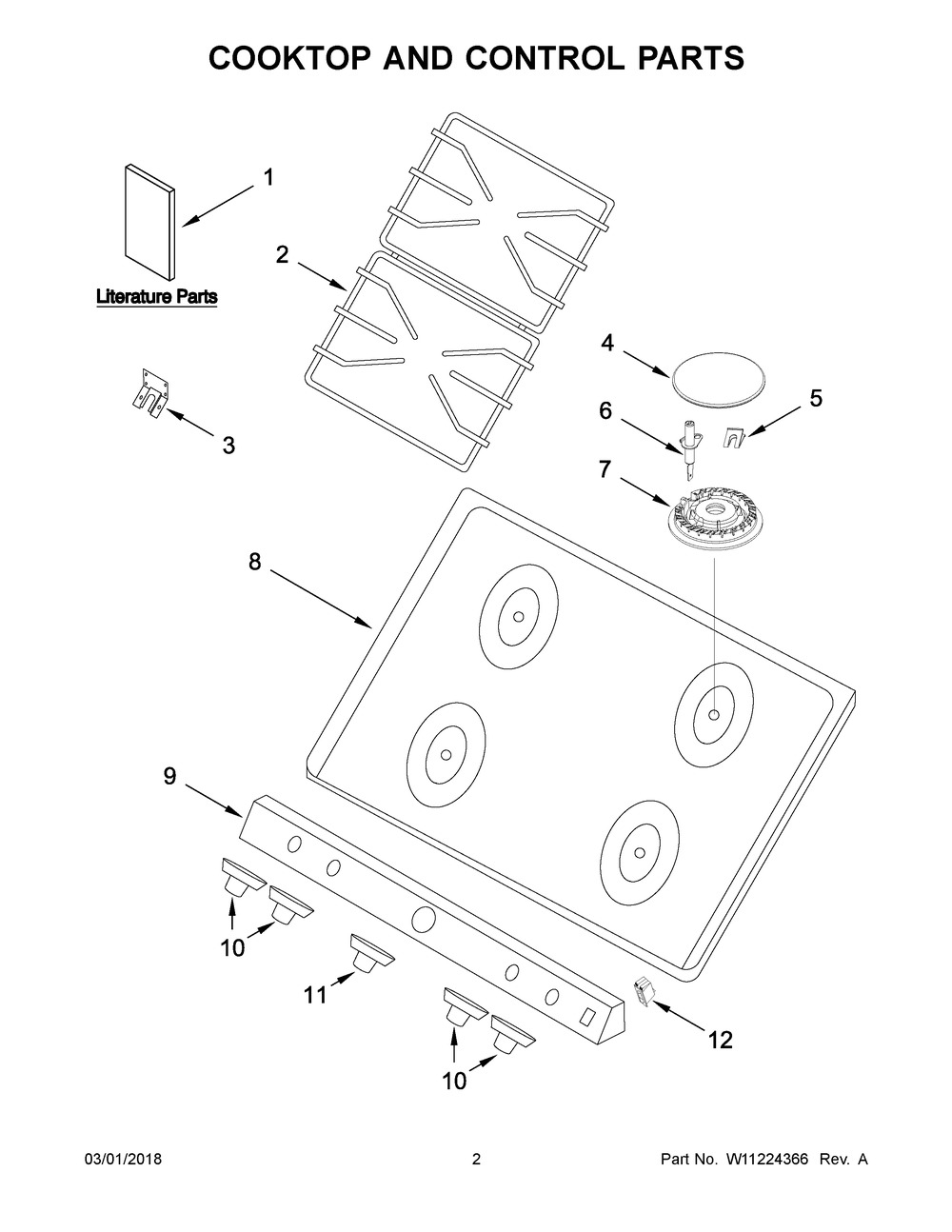 Cooktop And Control Parts Diagram and Parts List for WFG500M4HS0  Whirlpool Range