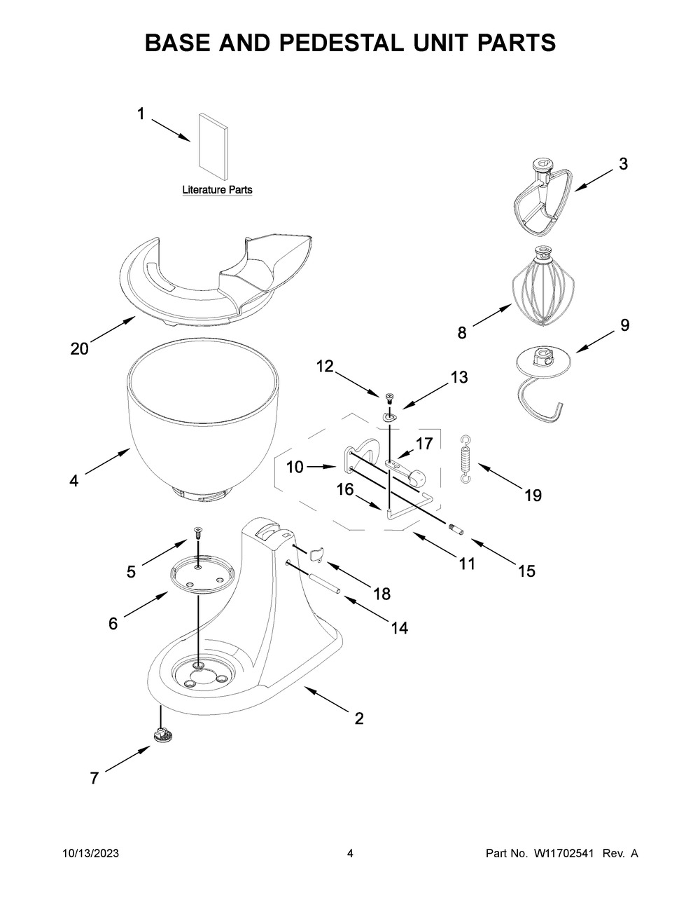 Base And Pedestal Unit Parts Diagram and Parts List for 5KSM182CAAMI5  KitchenAid Mixer