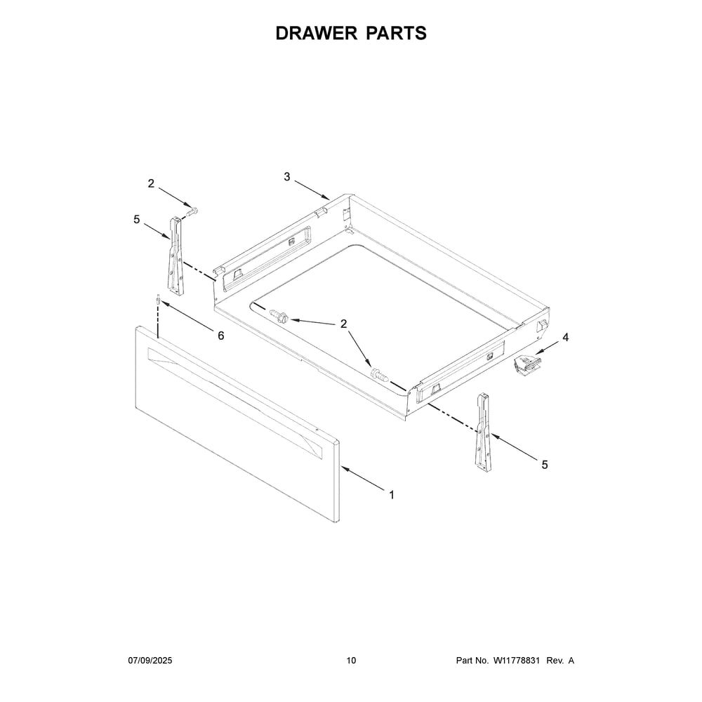 Drawer Parts Diagram and Parts List for YWFES7030SW0  Whirlpool Range