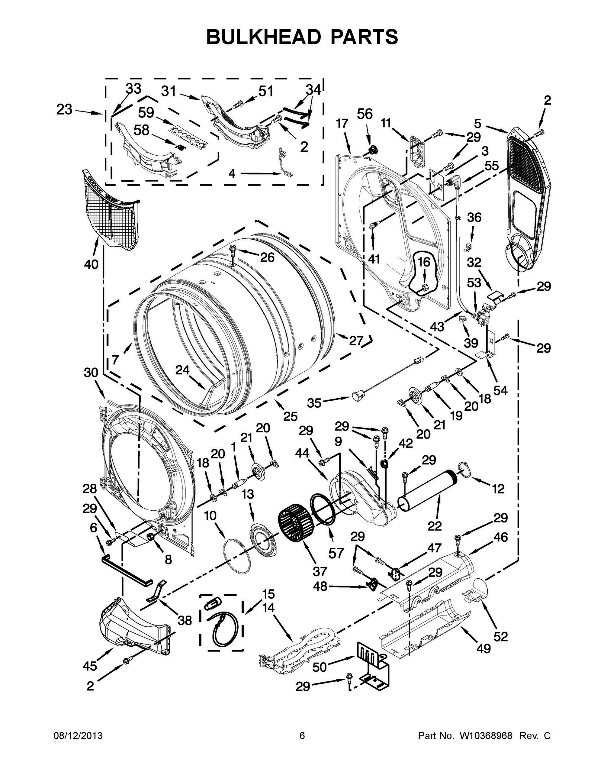 04 - BULKHEAD PARTS Diagram and Parts List for YMED6000XW0  Whirlpool Dryer