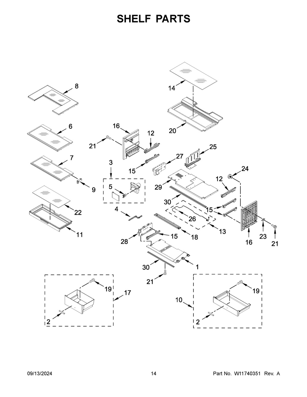 08 - Shelf Parts Diagram and Parts List for WRFC9636RZ00  Whirlpool Refrigerator
