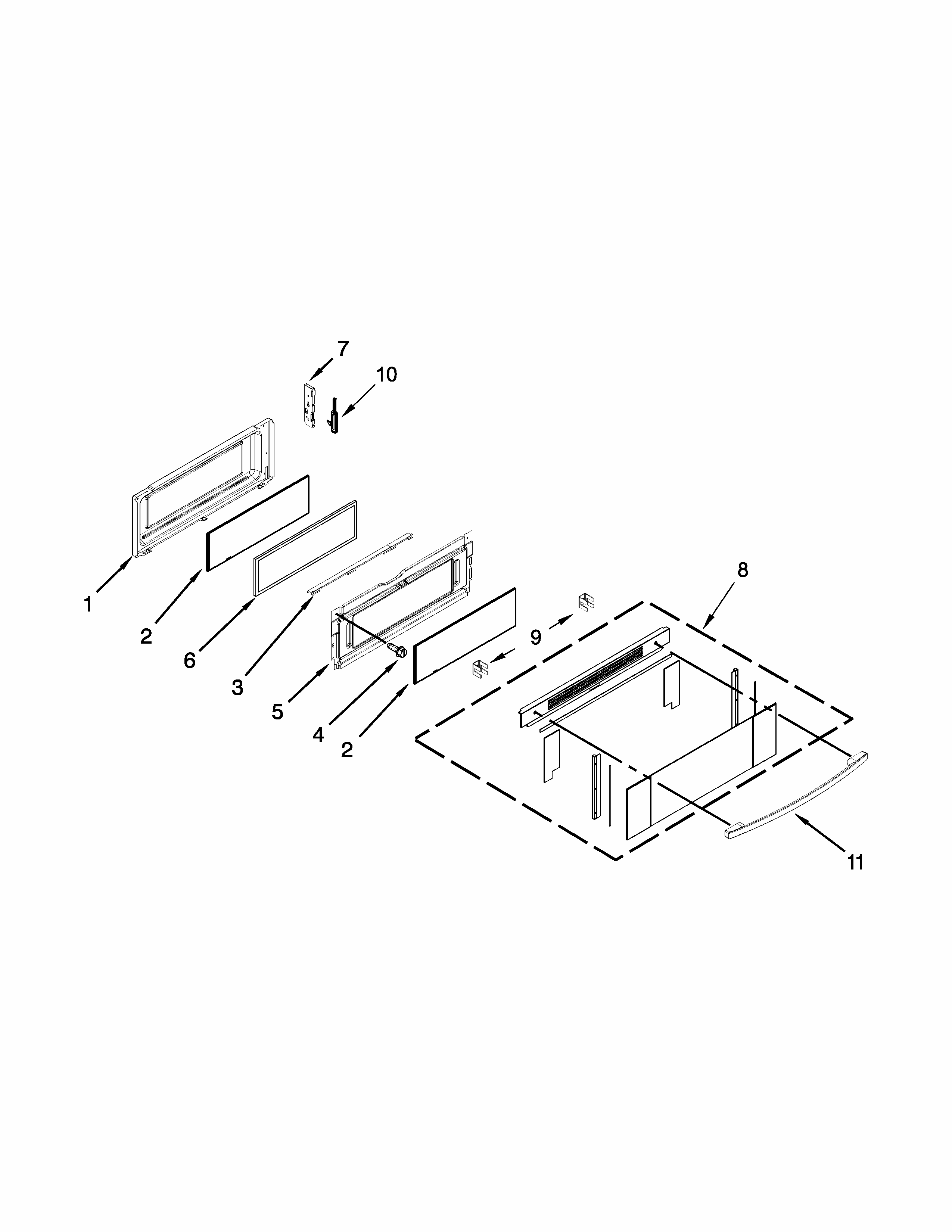 Upper Door Parts Diagram and Parts List for YIES900DS01  Whirlpool Range