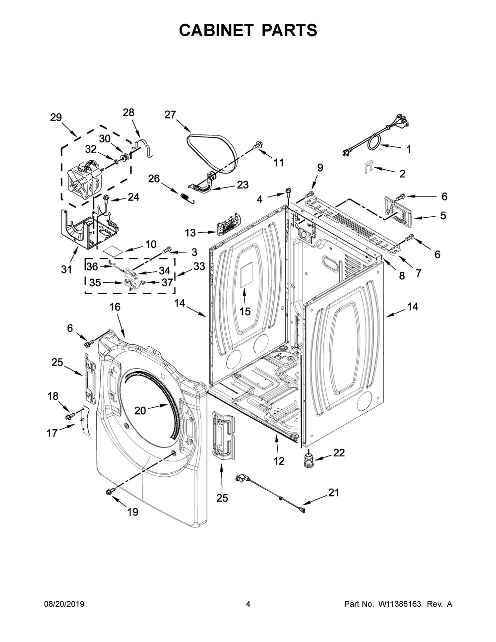 Cabinet Parts Diagram and Parts List for YWED560LHW1  Whirlpool Dryer