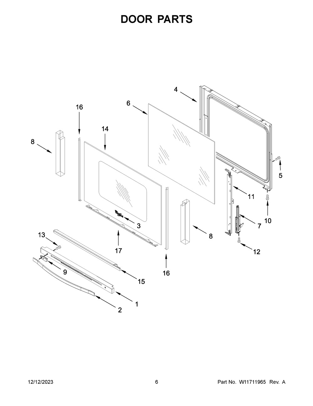 Door Parts Diagram and Parts List for YWEE745H0LZ4  Whirlpool Range
