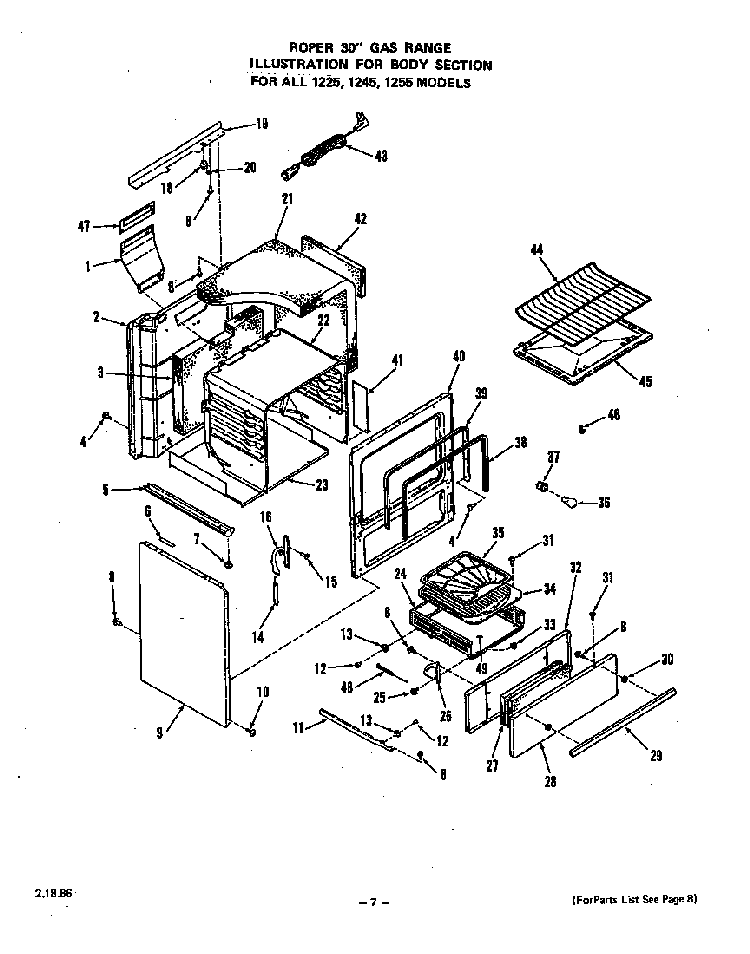 Body Diagram and Parts List for 1255*0A  Roper Range